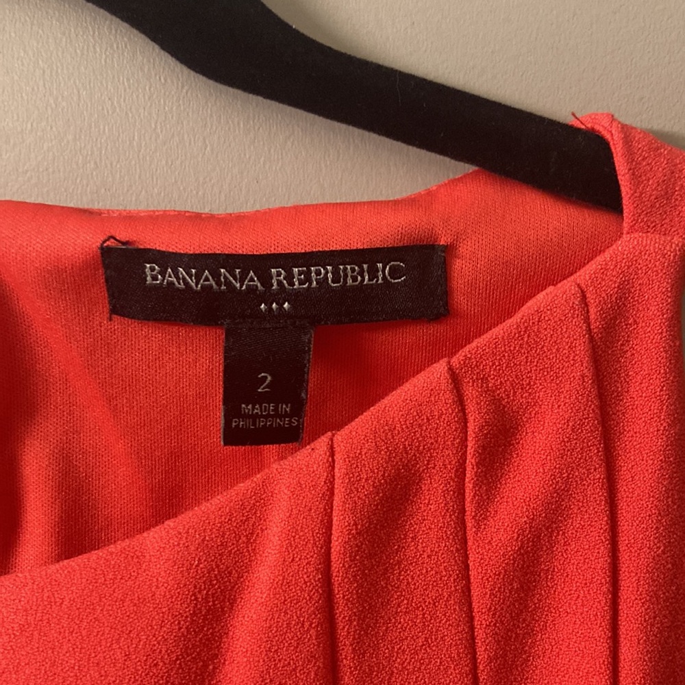 Banana Republic Factory A-Line High Neck Sleeveless: Red Solid Dress 2 - Picture 4 of 7